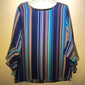 Est. 1946 vibrant colorful striped tunic blouse bell sleeves size xl